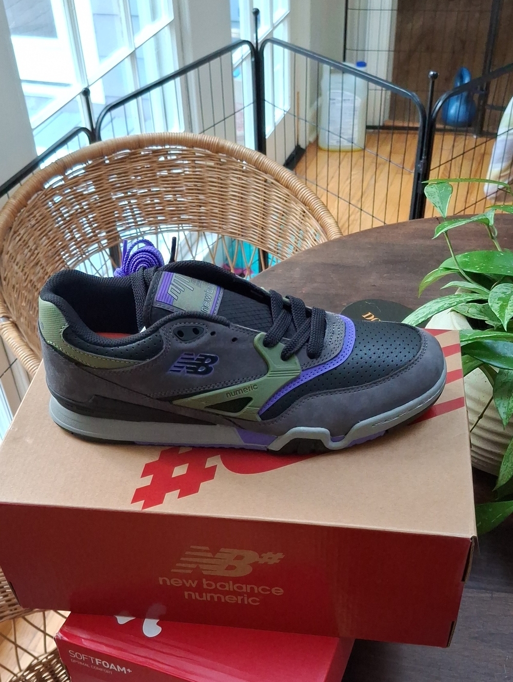 New Balance Men's Gray Olive and Purple Skate Sneakers